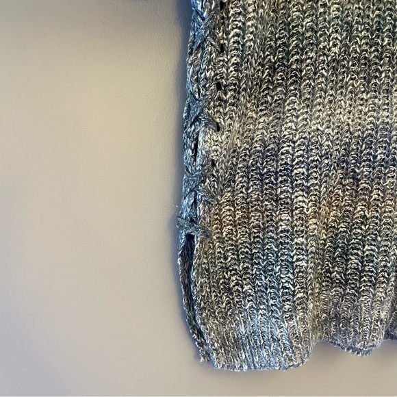 LUCKY BRAND | Blue Ombre Side Lace Up Sweater Women Large | Soft Pastel Coastal - Picture 5 of 8